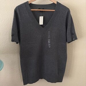Ann Taylor Womens Size XL Cotton Nylon V-Neck Top Blouse Shirt Charcoal Gray NEW